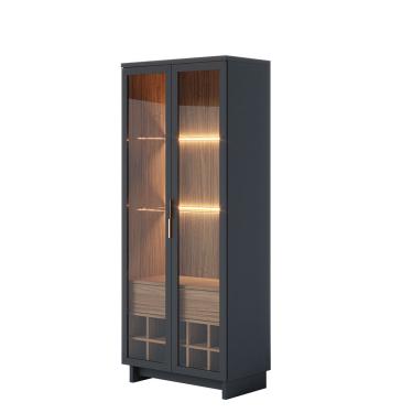 Imagem de Cristaleira Adega 2 Portas 1 Gaveta Eduarda Preto Fosco/Noce Milano C04 - D'Rossi