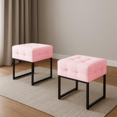 Imagem de Puff Sala Decorativo Industrial Kit 2 Elisa Suede Rosa Bebê D03 - D'Rossi