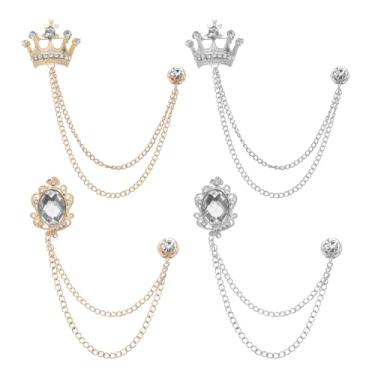 Imagem de PATIKIL 2 peças de clipes vintage de corrente de xale, joia e coroa pendurados em broche, broche masculino, terno de lapela para mulheres, roupas masculinas, ouro/prata/branco