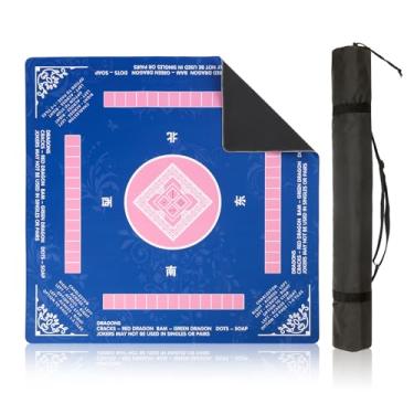 Imagem de Ancivon Non-Slip Noise Reduction Mahjong Mat with Carrying Bag & Game Rules, 31.5" x 31.5" Inch Multi-Game Table Mat for Mahjong, Poker, Card, Board Games, Tile Games & Dominoes (Blue & Pink Vintage)