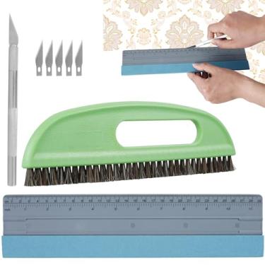 Imagem de Kit de ferramentas de alisamento de papel de parede IR Conjunto de rodo de feltro de papel de parede conjunto de pincéis de alisamento com cortador de entalhe multifuncional ferramenta de nivelamento