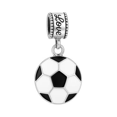 Imagem de Berloque de bola de futebol – pingente de esmalte preto e branco para jogadores e fãs – compatível com pulseiras Pandora, Troll, Chamilia e europeias – Presente para amantes de futebol, pequeno, prata