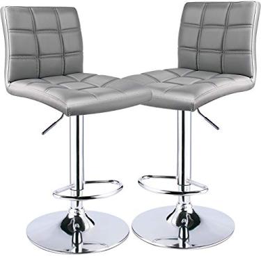Imagem de Banquinhos quadrados traseiros modernos da Leader, conjunto de 2 banquinhos giratórios ajustáveis, cadeiras de bar com costas Moderno Light Grey