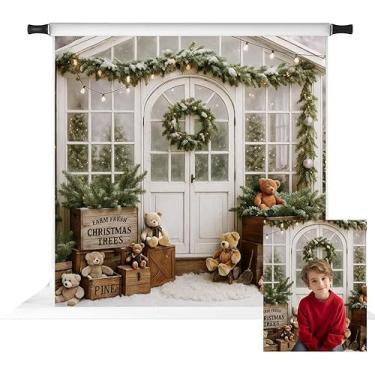 Imagem de Kate Árvore de Natal, ursinho de pelúcia, pano de fundo de cabana branca, adereços de estúdio com foto de fundo, 2,4 x 2,4 m