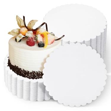 Imagem de Dimeho 30 peças de tábuas de bolo brancas, círculos redondos de 25 cm, círculos de pizza descartáveis, bordas recortadas, placas de papelão para bolos faça-você-mesmo, suprimentos de panificação