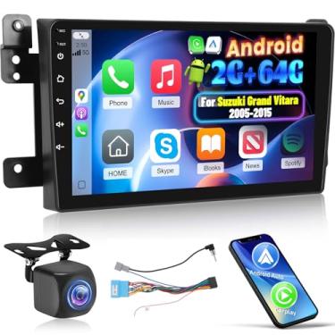 Imagem de Estéreo automotivo Android 2G + 64G para Suzuki Grand Vitara 2005-2015, tela sensível ao toque IPS de 9 polegadas com carplay sem fio, Android Auto, equalizador, WiFi, navegação GPS, FM RDS + câmera