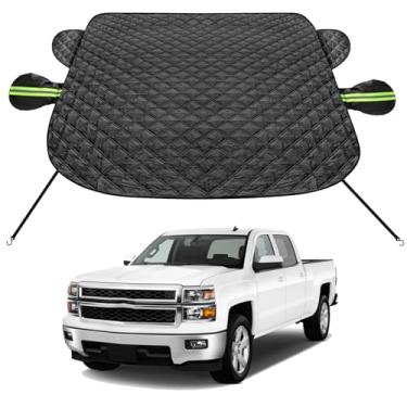Imagem de XHRING Capa de para-brisa para gelo e neve compatível com Chevy Silverado/GMC Sierra 1500 2500 3500 HD caminhão grande, cobertura antineve para carro, sombra de gelo de inverno com capas de espelho