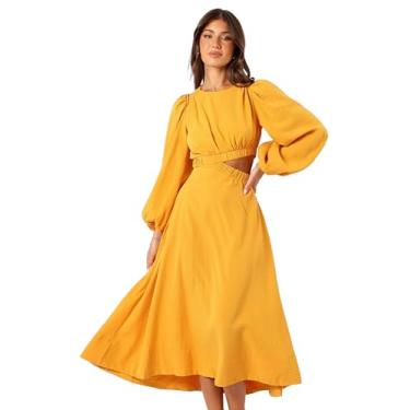 Imagem de Petal & Pup Vestido feminino Ginnee manga bufante recorte midi mostarda