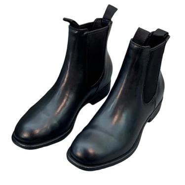Imagem de Archicolor Sapatos femininos minimalistas nórdicos de inverno de couro bovino Chelsea botas estilo britânico chaminé cano curto sapatos femininos, Preto, 36