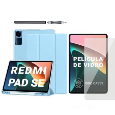 Imagem de Capa Smart Case para Xiaomi Redmi Pad SE 11'' – Magnética, Sleep/Wake, Suporte para Caneta, Tampa Magnética e Suporte Integrado (Azul-claro, Redmi Pad SE 11'' (Capa + Película + Caneta))