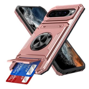 Imagem de COTDINFOR Capa para Google Pixel 9 Pro XL com suporte para cartão [loja 2 cartões] anel de 360° suporte resistente à prova de choque capa carteira protetora de corpo inteiro para Google Pixel 9 Pro XL