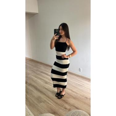 Imagem de Vestido Longo Canelado Listrado Transpassado Costas Tricot Verão - Cal