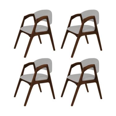 Imagem de Conjunto Com 4 Cadeiras De Jantar Estofada Gabriela Mel Linho Cinza Prata