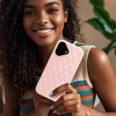 Imagem de Capa de telefone para iPhone 16Plus, traseira semelhante a couro e moldura de silicone - design de couro vegano, capa protetora feminina antiderrapante rosa