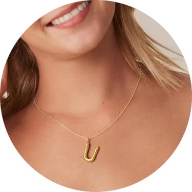 Imagem de Pingente de colar com inicial A-Z em 3D, joia de aço inoxidável personalizada, corrente ajustável, adequado para design moderno de letras femininas, F, Aço inoxidável, Sem Pedra Preciosa