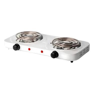 Imagem de Fogareiro Elétrico Portátil 2 Bocas 2000W 127V – Fogão Cooktop de Mesa para Camping, Viagem e Uso Doméstico (Branco)