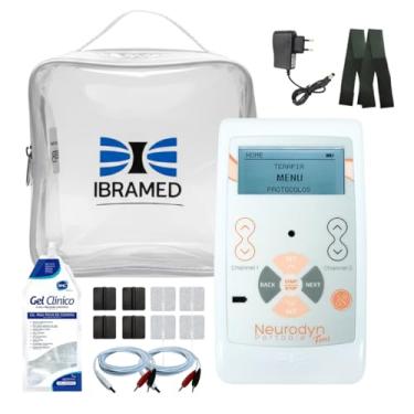 Imagem de Neurodyn Portátil Ibramed – Aparelho de Eletroestimulação TENS ou TENS/FES – 2 Canais Bivolt Recarregável + Kit com Gel, Eletrodos, Faixa e Bolsa (TENS)