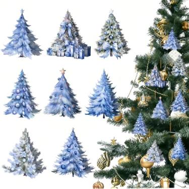 Imagem de Enfeite de árvore de Natal, 8 peças, pingente de acrílico para árvore de Natal, acessórios de árvore de Natal azul, pingentes de Natal pendurados, laço de flor divertido, presente de estrela, enfeite