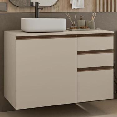 Imagem de Gabinete Suspenso para Banheiro 100cm 1 Porta 3 Gavetas Crema Nice Mad