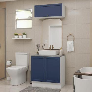 Imagem de Conjunto Gabinete para Banheiro 80cm 3 Portas Branco/Azul Vik Madesa 0