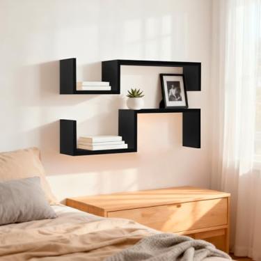 Imagem de Kit Conjunto 2 Prateleiras Nichos Decorativas Em S Preto