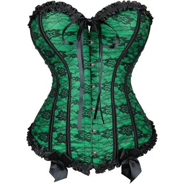 Imagem de Espartilho Preto Espartilhos Femininos Com Acabamento Floral E Cadarço Espartilho Overbust Cintura Cincher Bustier Vintage, green, 5XL
