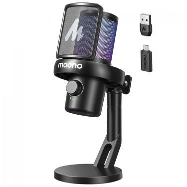 Imagem de Microfone Gamer Maomo DM40 PRO RGB, Preto com Suporte Preto