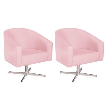Imagem de Kit 02 Poltronas Luiza Base Giratória De Metal Suede Rosa Bebê