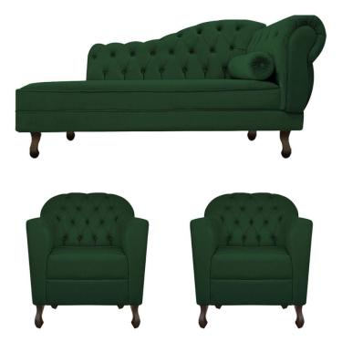 Imagem de Kit Diva Recamier Diana 185cm Lado Esquerdo E 02 Poltronas Julia Suede Adj Decor Verde