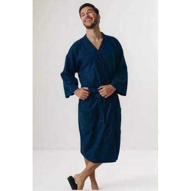 Imagem de Roupão Quimono Unissex Atoalhado Lepper , Marinho, M