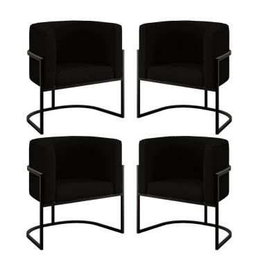 Imagem de Kit 4 Cadeiras Poltrona Lua Veludo Preto Balaqui Preto