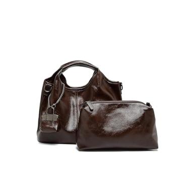 Imagem de Carteira feminina de couro artificial com alça de ombro removível, bolsa feminina, sacola, com alça superior, Chocolate, Medium