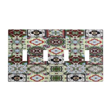 Imagem de Capas para interruptores de luz, decalque de azulejo Talavera, placa frontal elétrica quadriciclo, placa de parede de 4 grupos, placas decorativas para decoração de quarto e banheiro