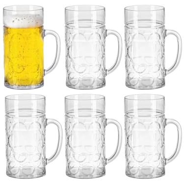 Imagem de LUMINFLY Conjunto de 6 canecas de cerveja de plástico ondulado com alças, copos grandes reutilizáveis de 1000 ml para cerveja, uísque, suco e café