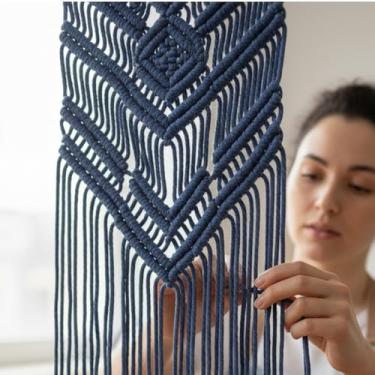 Imagem de Cordão de macramê 3 mm x 100 jardas corda de algodão colorido para pendurar na parede, decoração de casa, cabides de plantas (azul marinho)