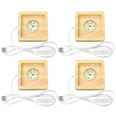 Imagem de Interruptor com, brilha quente, USB alimentado, cristal de luz de exibição 3D, conjunto para acrílico, arte de vidro, resina, 4 peças de bases de luz LED quadradas, lâmpadas LED 6, suportes de madeira
