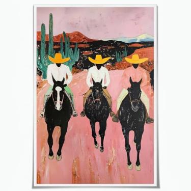 Imagem de Arte de parede afro-americana homem negro arte de parede abstrata impressões modernas pôster caubói moderno colorido abstrato pintura cavalo ocidental 40,6 x 60,8 cm sem moldura para sala de estar