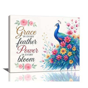 Imagem de Arte de parede de pavão elegante decoração de parede de pavão impressão em tela inspiradora imagens motivacionais decorações emolduradas presentes para mulheres meninas quarto banheiro sala de estar