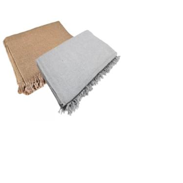 Imagem de Manta para Sofa Grande, Kit 2 Mantas Natal para Sofá 2,20 X 1,20m Gigante Algodão Protetor Decoração Natal(Caramelo Liso + Cinza Neblina)