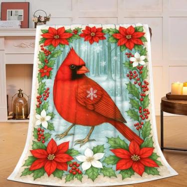 Imagem de Cobertor cardinal vermelho para mulheres, meninas, flanela macia, felpudo, roupa de cama quente, para crianças, adultos, 101 x 127 cm