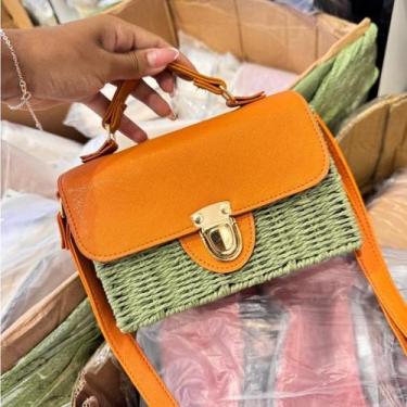 Imagem de Bolsa de Palha Verao Praia Feminina tiracolo, palha feita à mão estilo