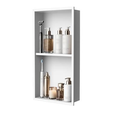 Imagem de Nicho de chuveiro de aço inoxidável 304 real 30,5 x 61 cm-92° drenagem rápida - sem necessidade de azulejo - 2 camadas - prateleira de chuveiro embutida para nicho de parede fosca - armário embutido