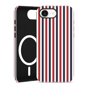 Imagem de Jusy Compatível com MagSafe Capa de telefone listrada para iPhone 16e, linda estética magnética macia TPU e capa protetora de policarbonato rígido para mulheres e meninas (fosco) - Color Block