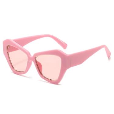 Imagem de Óculos de Sol Retrô Poligonal Olho de Gato em Gelatina Colorida Feminino UV400 Moda Tendência Degradê Masculino (Rosa)