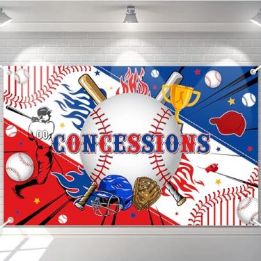 Imagem de Avezano Banner de decoração de festa de beisebol para meninos crianças adolescentes faixa de concessões de beisebol tema esportivo suprimentos para festas de fim de ano 70,8 x 47,2 polegadas
