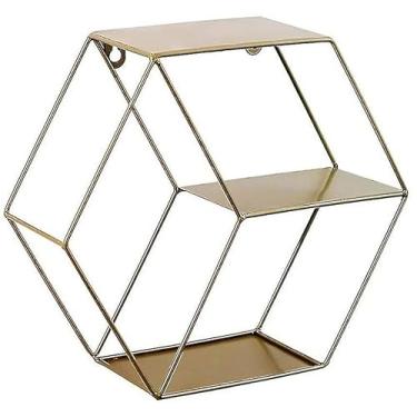 Imagem de Prateleiras Flutuantes Hexagonais de Arame Metalico para Parede Armazenamento Decoração Casa Sala Estar Quarto Moderno Minimalista Artesanato Ferro Geométrico Prateleira com Design Hexagonal Estiloso