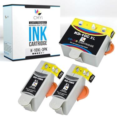 Imagem de CMYi Cartucho de tinta de substituição Kodak 10XL preto e pacote com 10 cores para Kodak Hero 6.1, 7.1, 9.1, ESP 3, 3200, 3250, 5, 5210, 5250, 7, 7200, 7250, 9, 9200, 9250, 6150 (2 pretas, 1 cor)