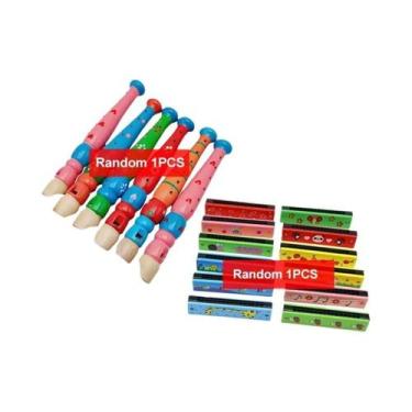 Imagem de Flauta De Madeira Infantil Em Formato De Desenho Animado Com 6 Furos E