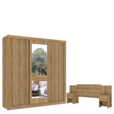 Imagem de Guarda Roupa Casal Ibiza Glass 3 Portas Capuccino Menta Flex E Cabeceira Com Mesas De Cabeceira Formosa Capuccino - Thb