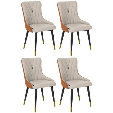 Imagem de Kit 4 Cadeiras De Jantar Estofada Verona Design Italiano Encosto Anatômico Base Metálica Reforçada - Bege-caramelo